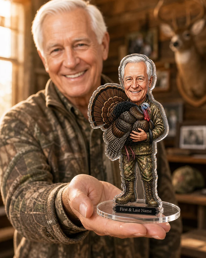 Turkey Hunter figurine — custom personalized Sport gift, premium wood 8 inches