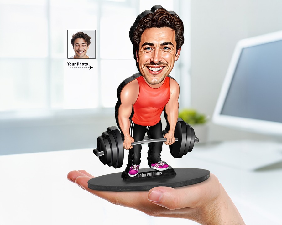Weightlifter figurine — custom personalized Sport gift, premium wood 8 inches