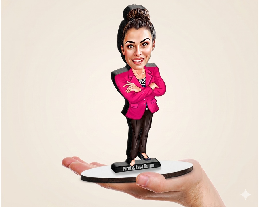 Boss Lady — Pink Blazer figurine — custom personalized Business gift, premium wood 8 inches