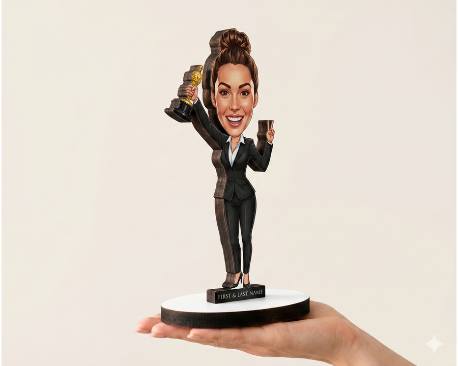 Businesswoman — Black Suit figurine — custom personalized Business gift, premium wood 8 inches