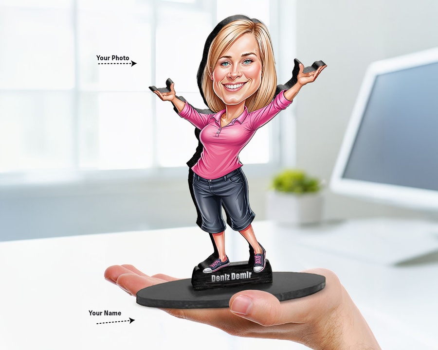 Businesswoman — Pink Top figurine — custom personalized Business gift, premium wood 8 inches