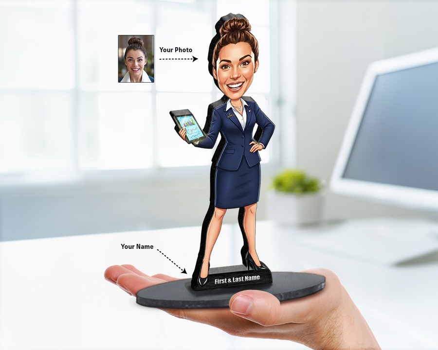Businesswoman — Suit with Laptop figurine — custom personalized Business gift, premium wood 8 inches