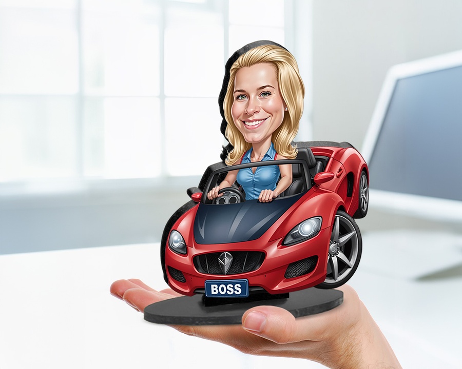 Race Car Driver — Woman figurine — custom personalized Sport gift, premium wood 8 inches