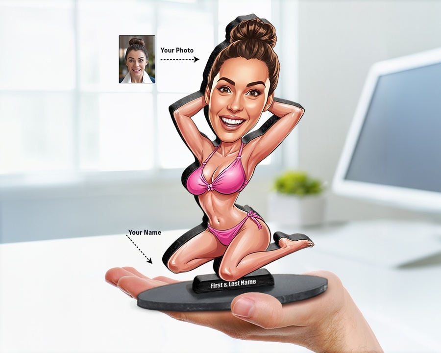 Swimsuit Pinup Funny figurine — custom personalized For Her gift, premium wood 8 inches